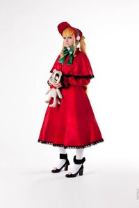 Rating: Safe Score: 0 Tags: 1girl blonde_hair blue_eyes bow dress full_body long_hair red_dress shinku solo stuffed_animal User: admin