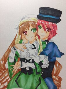 Rating: Safe Score: 0 Tags: 2girls brown_hair dress green_dress hat heterochromia hug image long_hair long_sleeves looking_at_viewer multiple_girls pair red_eyes short_hair siblings sisters smile souseiseki suiseiseki top_hat traditional_media twins User: admin