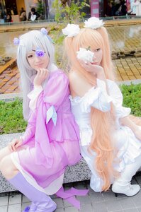 Rating: Safe Score: 0 Tags: 2girls 91076 blonde_hair blurry depth_of_field dress eyepatch long_hair multiple_cosplay multiple_girls photo purple_eyes sitting tagme very_long_hair User: admin