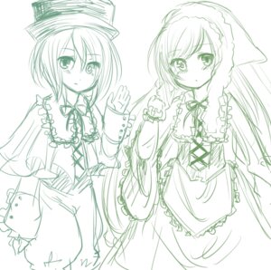 Rating: Safe Score: 0 Tags: 2girls blush dress frills green_theme hat image long_hair long_sleeves looking_at_viewer monochrome multiple_girls pair ribbon short_hair siblings sisters sketch souseiseki suiseiseki twins very_long_hair User: admin