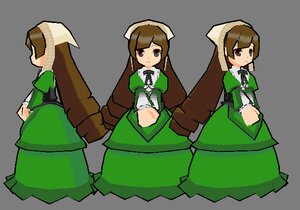 Rating: Safe Score: 0 Tags: 1girl bangs blush brown_hair dress green_dress grey_background heterochromia image long_hair long_sleeves looking_at_viewer multiple_views red_eyes simple_background smile solo suiseiseki very_long_hair User: admin