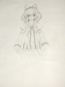 Rating: Safe Score: 0 Tags: 1girl bow dress hair_bow hinaichigo image kagiyama_hina long_sleeves looking_at_viewer monochrome puffy_short_sleeves puffy_sleeves ribbon short_hair simple_background sketch smile solo standing User: admin