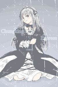 Rating: Safe Score: 0 Tags: 1girl bangs black_dress closed_mouth dress flower frills hairband image long_hair long_sleeves looking_at_viewer rain ribbon silver_hair sitting smile solo suigintou wariza User: admin