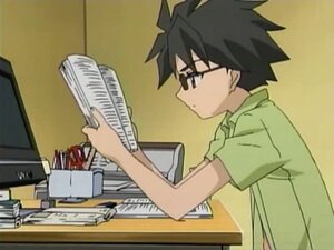 Rating: Safe Score: 0 Tags: 1boy black_hair chair from_side glasses green_shirt holding human profile sakurada_jun screenshot shirt short_sleeves solo spiked_hair upper_body User: admin