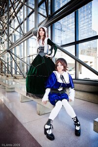 Rating: Safe Score: 0 Tags: 2girls black_footwear blue_dress brown_hair dress hat indoors mary_janes multiple_cosplay multiple_girls pantyhose shoes sitting tagme white_legwear window User: admin
