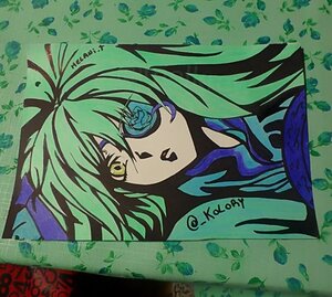 Rating: Safe Score: 0 Tags: 1girl barasuishou flower green_eyes green_hair image long_hair solo tattoo User: admin