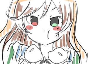 Rating: Safe Score: 0 Tags: 1girl anger_vein bangs blush_stickers closed_mouth eyebrows_visible_through_hair green_eyes heterochromia image long_hair looking_at_viewer red_eyes simple_background solo suiseiseki white_background User: admin