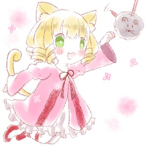 Rating: Safe Score: 0 Tags: 1girl animal_ears blonde_hair bloomers blush cat_ears cat_tail dress drill_hair green_eyes hinaichigo image short_hair smile solo striped tail User: admin
