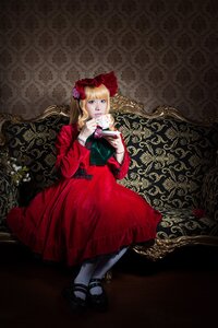 Rating: Safe Score: 0 Tags: 1girl bangs black_footwear blonde_hair blue_eyes bow dress flower full_body holding lolita_fashion long_hair long_sleeves looking_at_viewer mary_janes pantyhose red_dress rose shinku shoes solo white_legwear User: admin