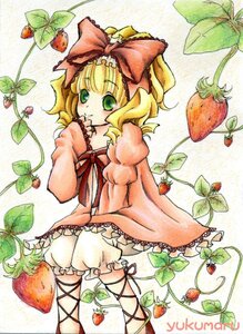 Rating: Safe Score: 0 Tags: 1girl apple blonde_hair bloomers blueberry bow cherry dress food frills fruit grapes green_eyes hair_bow hina_ichigo hinaichigo holding_fruit image leaf mandarin_orange marker_(medium) object_namesake orange ribbon short_hair solo strawberry strawberry_hair_ornament tomato traditional_media underwear User: admin