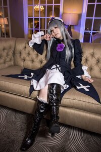 Rating: Safe Score: 0 Tags: 1girl boots couch cross-laced_footwear dress flower frills gothic_lolita lolita_fashion long_hair rose sitting solo suigintou thighhighs User: admin