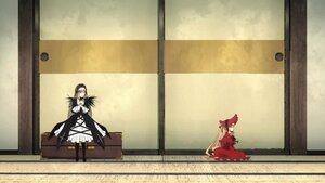 Rating: Safe Score: 0 Tags: 1girl black_hair brown_hair dress hakurei_reimu image long_hair pair shinku sitting suigintou tatami User: admin