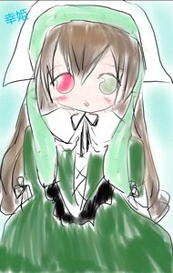 Rating: Safe Score: 0 Tags: 1girl :o bangs black_ribbon blush blush_stickers brown_hair dress eyebrows_visible_through_hair green_dress green_eyes head_scarf heterochromia image long_hair long_sleeves looking_at_viewer red_eyes ribbon solo suiseiseki very_long_hair watering_can User: admin