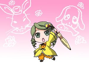 Rating: Safe Score: 0 Tags: 1girl :o chibi closed_umbrella dress drill_hair green_eyes green_hair image kanaria open_mouth solo twin_drills umbrella User: admin