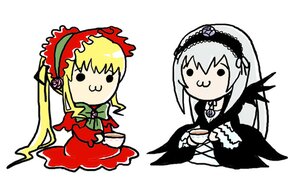 Rating: Safe Score: 0 Tags: 2girls black_wings blonde_hair bonnet bow chibi cup dress flower hairband image lolita_hairband long_hair long_sleeves multiple_girls pair shinku silver_hair simple_background sitting suigintou tea teacup white_background wings User: admin
