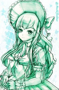 Rating: Safe Score: 0 Tags: 1girl bow dress frills long_hair monochrome smile solo twitter_username User: admin
