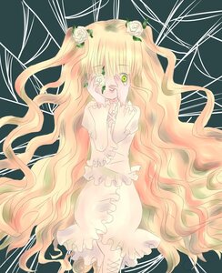 Rating: Safe Score: 0 Tags: 1girl blonde_hair dress flower frills green_eyes hair_flower hair_ornament hands_on_own_face image kirakishou long_hair rose solo thorns two_side_up very_long_hair vines wavy_hair User: admin