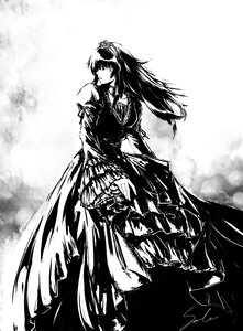 Rating: Safe Score: 0 Tags: 1girl dress greyscale image long_dress long_hair long_sleeves looking_at_viewer monochrome solo suigintou very_long_hair wide_sleeves User: admin