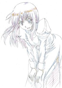 Rating: Safe Score: 0 Tags: 1girl :d barasuishou dress image leaning_forward long_hair long_sleeves looking_at_viewer monochrome open_mouth simple_background smile solo white_background User: admin