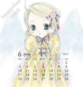 Rating: Safe Score: 0 Tags: 1girl ahoge blonde_hair blush dated drill_hair flower green_eyes image kanaria long_sleeves looking_at_viewer ribbon rose solo twin_drills yellow_dress User: admin