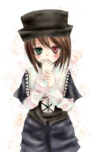 Rating: Safe Score: 0 Tags: 1girl black_headwear blush brown_hair frills green_eyes hat heterochromia image long_sleeves looking_at_viewer red_eyes solo souseiseki suiseiseki User: admin