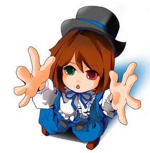 Rating: Safe Score: 0 Tags: 1girl :o blue_dress brown_hair dress foreshortening from_above green_eyes hat heterochromia image long_sleeves looking_at_viewer open_mouth outstretched_arm outstretched_hand palms pantyhose reaching red_eyes ribbon short_hair solo souseiseki spread_fingers white_background User: admin