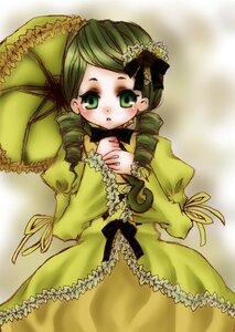 Rating: Safe Score: 0 Tags: 1girl dress drill_hair frills green_dress green_eyes green_hair image kanaria lolita_fashion long_sleeves looking_at_viewer parasol ribbon solo twin_drills umbrella yellow_dress User: admin