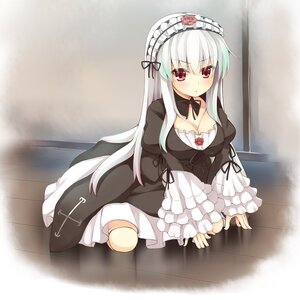 Rating: Safe Score: 3 Tags: 1girl asa_(swallowtail) blush breasts cleavage commentary_request detached_collar doll_joints dress flower frills gothic_lolita hairband headdress highres image joints large_breasts lolita_fashion lolita_hairband long_hair long_sleeves looking_at_viewer medium_breasts photoshop_(medium) red_eyes ribbon rose rozen_maiden silver_hair sitting solo suigintou very_long_hair wooden_floor User: admin