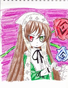 Rating: Safe Score: 0 Tags: 1girl black_ribbon brown_hair dress frills green_dress green_eyes head_scarf heterochromia image long_hair long_sleeves looking_at_viewer red_eyes ribbon solo suiseiseki very_long_hair User: admin