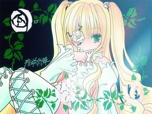 Rating: Safe Score: 0 Tags: 1girl bangs blonde_hair blush dress flower frills image kirakishou leaf long_hair long_sleeves plant rose solo thorns traditional_media twintails very_long_hair vines User: admin