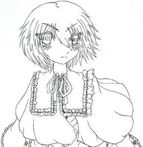 Rating: Safe Score: 0 Tags: 1girl breasts cyclops eyebrows_visible_through_hair frills greyscale image large_breasts looking_at_viewer monochrome short_hair signature solo souseiseki upper_body User: admin