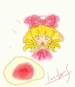 Rating: Safe Score: 0 Tags: 1girl apple blonde_hair blurry bow closed_eyes depth_of_field food fruit hair_bow hinaichigo image open_mouth pink_bow solo strawberry striped User: admin
