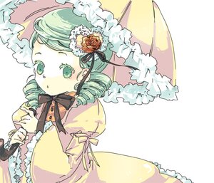 Rating: Safe Score: 0 Tags: 1girl bow dress drill_hair flower frills green_eyes green_hair hair_ornament holding holding_umbrella image kanaria long_sleeves parasol puffy_sleeves rose simple_background solo twin_drills umbrella white_background yellow_dress User: admin