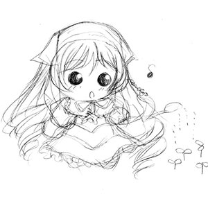 Rating: Safe Score: 0 Tags: 1girl blush dress eyebrows_visible_through_hair greyscale image long_hair long_sleeves looking_at_viewer monochrome simple_background sketch solo striped suiseiseki vertical_stripes very_long_hair white_background User: admin
