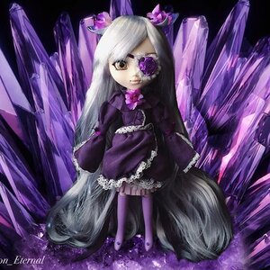Rating: Safe Score: 0 Tags: 1girl barasuishou doll dress eyepatch frills gothic_lolita lolita_fashion long_hair purple_dress purple_eyes purple_theme solo thighhighs very_long_hair User: admin