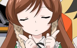 Rating: Safe Score: 0 Tags: 1girl braid brown_hair closed_eyes closed_mouth facing_viewer finger_to_mouth image index_finger_raised long_hair pointing poking ribbon shushing solo star_(symbol) suiseiseki thumbs_up User: admin