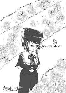 Rating: Safe Score: 0 Tags: 1girl blush bouquet flower greyscale hat image monochrome ribbon rose short_hair smile solo souseiseki thorns white_flower white_rose User: admin