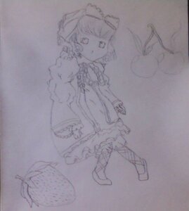 Rating: Safe Score: 0 Tags: 1girl bow dress frills full_body hair_bow hinaichigo image long_sleeves monochrome photo short_hair sketch solo standing traditional_media User: admin