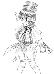Rating: Safe Score: 0 Tags: 1girl capelet glasses greyscale hat image long_sleeves monochrome ribbon short_hair shorts solo souseiseki standing tate_eboshi User: admin