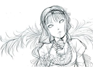 Rating: Safe Score: 0 Tags: 1girl floating_hair flower hairband image long_hair long_sleeves looking_at_viewer monochrome solo suigintou upper_body wind User: admin