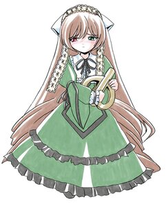 Rating: Safe Score: 0 Tags: 1girl blush brown_hair dress frills green_dress green_eyes heterochromia image imai_kazunari key long_hair long_sleeves red_eyes ribbon rozen_maiden simple_background solo suiseiseki very_long_hair watering_can white_background winding_key User: admin