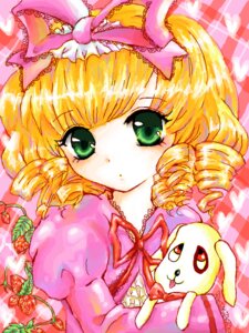 Rating: Safe Score: 0 Tags: 1girl argyle argyle_background blonde_hair bow checkered checkered_background checkered_floor dress drill_hair food frills fruit green_eyes hina_ichigo hinaichigo image pink_bow ribbon solo strawberry twin_drills User: admin