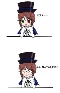 Rating: Safe Score: 0 Tags: 1girl :d ^_^ auto_tagged blush brown_hair closed_eyes green_eyes hat heterochromia image long_sleeves looking_at_viewer multiple_views red_eyes ribbon short_hair smile solo souseiseki top_hat white_background User: admin