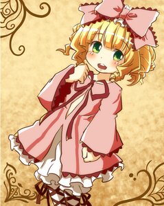 Rating: Safe Score: 0 Tags: 1girl :d blonde_hair bloomers blush bow cross-laced_footwear dress frills green_eyes hair_bow hina_ichigo hinaichigo image long_sleeves looking_at_viewer open_mouth pink_bow pink_dress short_hair smile solo standing underwear white_bloomers User: admin