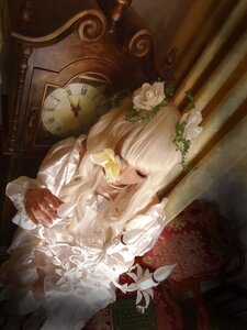 Rating: Safe Score: 0 Tags: 1girl bangs chair closed_eyes dress flower kirakishou long_hair pale_skin rose sitting solo white_dress white_flower white_hair white_rose User: admin