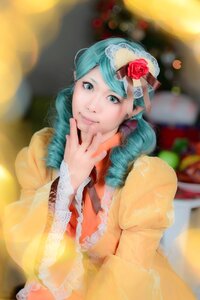 Rating: Safe Score: 0 Tags: 1girl aqua_hair blurry depth_of_field dress drill_hair flower green_eyes hair_flower hair_ornament kanaria lips looking_at_viewer realistic red_flower rose solo upper_body User: admin