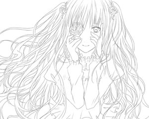 Rating: Safe Score: 0 Tags: 1girl blush dress eyepatch flower greyscale hair_flower hair_ornament hands_on_own_cheeks hands_on_own_face image kirakishou lineart long_hair long_sleeves looking_at_viewer monochrome rose solo upper_body very_long_hair User: admin