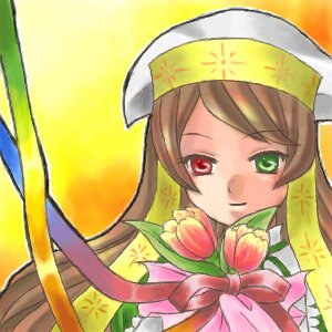 Rating: Safe Score: 0 Tags: 1girl brown_hair dress flower frills green_eyes head_scarf heterochromia image long_hair long_sleeves looking_at_viewer orange_background red_eyes simple_background solo suiseiseki yellow_background User: admin