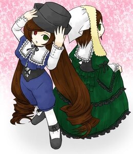 Rating: Safe Score: 0 Tags: 2girls blue_dress brown_hair dress frills green_dress green_eyes hat head_scarf heterochromia image long_hair long_sleeves looking_at_viewer multiple_girls pair red_eyes short_hair siblings sisters souseiseki suiseiseki twins very_long_hair User: admin