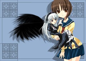 Rating: Safe Score: 0 Tags: 2girls black_wings brown_eyes brown_hair dress hair_ribbon hairband hug image kashiwaba_tomoe long_hair long_sleeves looking_at_viewer multiple_girls ribbon school_uniform short_hair silver_hair solo suigintou white_hair wings User: admin